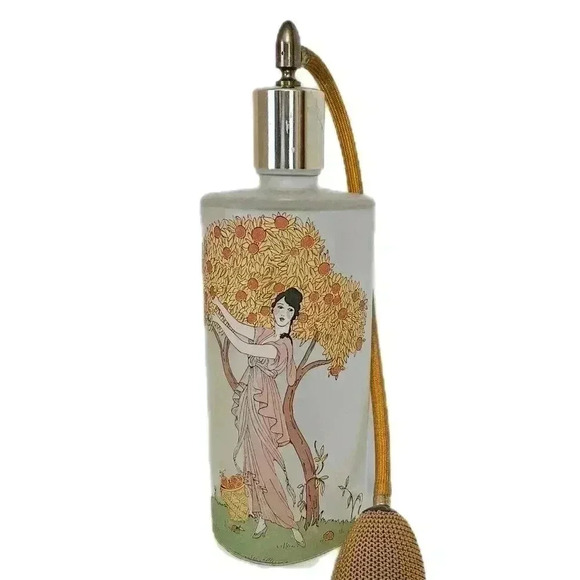 Superb Vintage Made In Austria Art Nouveau Lady Picking Apples Perfume Atomizer - Picture 1 of 5